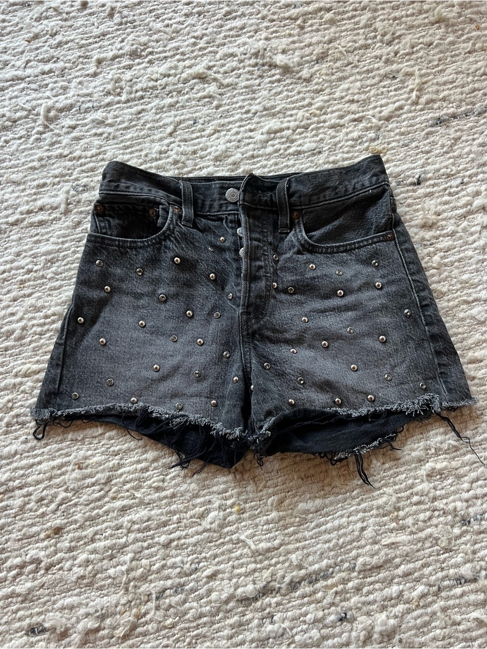 Levi's Wedgie Black Studded High-Rise Denim Shorts